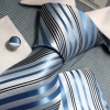Blue Stripes Woven Silk Neckie Hanky Cufflinks Present Box Set dodger blue thank you gifts Pointe Tie PH1098