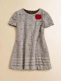 She'll look like a doll in this pretty dress with rippled fabric, embroidered swirls and a cheery contrasting flower. Round neckCap sleevesBack zipFully lined77% polyester/20% rayon/3% spandexMachine washImported She'll look like a doll in this pretty dress with rippled fabric, embroidered swirls and a cheery contrasting flower. Round neckCap sleevesBack zipFully lined77% polyester/20% rayon/3% spandexMachine washImported