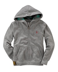 A Fleece Full-Zip Hoodie features signature details and plaid lining for heritage style. A Fleece Full-Zip Hoodie features signature details and plaid lining for heritage style.