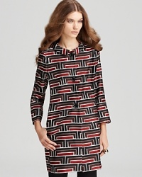 Stop traffic from commute to corner office in a boldly printed kate spade new york coat, featuring chic bracelet sleeves and a luxurious silk silhouette for an impeccably polished look. Stop traffic from commute to corner office in a boldly printed kate spade new york coat, featuring chic bracelet sleeves and a luxurious silk silhouette for an impeccably polished look.
