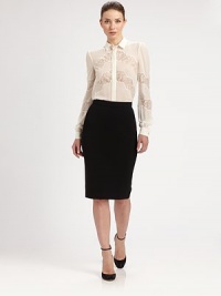Flattering compact jersey, tailored in a form-fitting pencil silhouette.Banded waistFront and back dartsBack ventConcealed back zip75% viscose/17% nylon/8% elastaneDry cleanMade in Italy of imported fabricModel shown is 5'9 (175cm) wearing US size 4. Flattering compact jersey, tailored in a form-fitting pencil silhouette.Banded waistFront and back dartsBack ventConcealed back zip75% viscose/17% nylon/8% elastaneDry cleanMade in Italy of imported fabricModel shown is 5'9 (175cm) wearing US size 4.