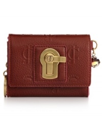 Inspired by the past while feeling fresh and modern, this signature-embossed leather design from Juicy Couture is the ultimate accessory. Antique golden hardware features a charming turnlock closure that lends a distinctly vintage feel, while the interior zip compartment keeps cards, cash and ID safe and secure. Inspired by the past while feeling fresh and modern, this signature-embossed leather design from Juicy Couture is the ultimate accessory. Antique golden hardware features a charming turnlock closure that lends a distinctly vintage feel, while the interior zip compartment keeps cards, cash and ID safe and secure.