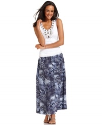 Make separates come alive in this Elementz maxi skirt, featuring a chic combination of striking tribal-inspired prints. Add a little sparkle when you pair it with metallic flats! Make separates come alive in this Elementz maxi skirt, featuring a chic combination of striking tribal-inspired prints. Add a little sparkle when you pair it with metallic flats!