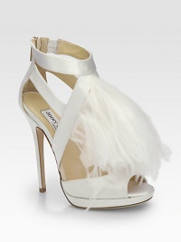 Make an entrance with this flirty satin silhouette defined by mesh cutouts and luxe Marabou ostrich feathers. Self-covered heel, 5½ (140mm)Covered platform, ½ (15mm)Compares to a 5 heel (125mm)Satin and mesh upper with dyed Marabou ostrich feathersBack zipLeather lining and solePadded insoleMade in Italy Make an entrance with this flirty satin silhouette defined by mesh cutouts and luxe Marabou ostrich feathers. Self-covered heel, 5½ (140mm)Covered platform, ½ (15mm)Compares to a 5 heel (125mm)Satin and mesh upper with dyed Marabou ostrich feathersBack zipLeather lining and solePadded insoleMade in Italy
