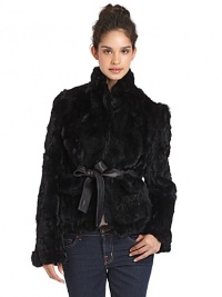 THE LOOKUltra-soft rabbit furNotch collarOpen frontRemovable leather tie-beltDual front patch pockets with faux flapsTHE FITAbout 25 from shoulder to hemTHE MATERIALDyed rabbit furFully linedDry clean by fur specialistImportedFur origin: ChinaModel shown is 5'11 (180cm) wearing US size Small. THE LOOKUltra-soft rabbit furNotch collarOpen frontRemovable leather tie-beltDual front patch pockets with faux flapsTHE FITAbout 25 from shoulder to hemTHE MATERIALDyed rabbit furFully linedDry clean by fur specialistImportedFur origin: ChinaModel shown is 5'11 (180cm) wearing US size Small.