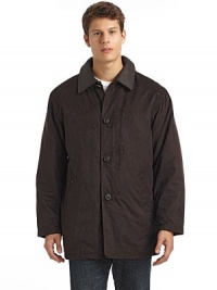THE LOOKLayered fold-over collarDetachable leather collar with button closureConcealed front zip closure with exposed button closureLong button tab sleevesFront slash zip pocketsInterior zip pocketInterior slash snap phone pocketRemovable liner doubles as a separate jacketInterior drawstring detailTHE FITAbout 32 from shoulder to hemTHE MATERIALShell: PolyesterTrim: LeatherLiner: 50% nylon/50% acetateFiller: DownFully THE LOOKLayered fold-over collarDetachable leather collar with button closureConcealed front zip closure with exposed button closureLong button tab sleevesFront slash zip pocketsInterior zip pocketInterior slash snap phone pocketRemovable liner doubles as a separate jacketInterior drawstring detailTHE FITAbout 32 from shoulder to hemTHE MATERIALShell: PolyesterTrim: LeatherLiner: 50% nylon/50% acetateFiller: DownFully