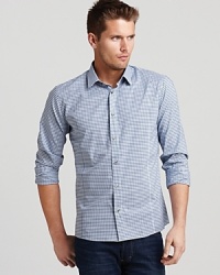Reward yourself with a refined but relaxed crisp cotton shirt in a handsome allover check. With a trim, modern fit, this button-down gives you a slim silhouette and makes a great call with a natty blazer. Reward yourself with a refined but relaxed crisp cotton shirt in a handsome allover check. With a trim, modern fit, this button-down gives you a slim silhouette and makes a great call with a natty blazer.