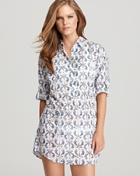 Preppy beachside perfection, Tory Burch's whimsical seahorse print enlivens a classically tailored coverup tunic. Preppy beachside perfection, Tory Burch's whimsical seahorse print enlivens a classically tailored coverup tunic.