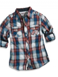 GUESS Kids Boys Little Boy Jersey Plaid Shirt, PLAID (5/6) GUESS Kids Boys Little Boy Jersey Plaid Shirt, PLAID (5/6)