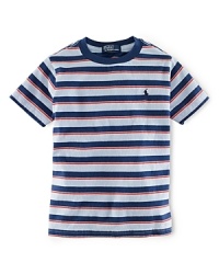 A classic tee is updated in striped jersey-knit cotton with an embroidered pony for heritage style.