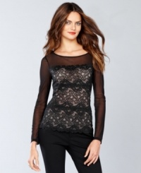 Whether it's date night or holiday party, INC's sheer illusion lace top makes a stylish, sophisticated statement! Whether it's date night or holiday party, INC's sheer illusion lace top makes a stylish, sophisticated statement!