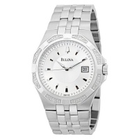 Bulova Men's 96E106 24 Diamond Case Silver and White Dial Bracelet Watch Bulova Men's 96E106 24 Diamond Case Silver and White Dial Bracelet Watch