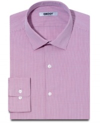 Prints charming. With a mini-check, this slim-fit dress shirt from DKNY goes with a minimalist pattern for maximum appeal. Prints charming. With a mini-check, this slim-fit dress shirt from DKNY goes with a minimalist pattern for maximum appeal.