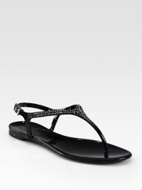 Sparkling crystal details add an extra dose of luxury to this easy silhouette in durable PVC. PVC upper with crystal detailsAdjustable slingback strapPVC lining and solePadded insoleMade in Italy Sparkling crystal details add an extra dose of luxury to this easy silhouette in durable PVC. PVC upper with crystal detailsAdjustable slingback strapPVC lining and solePadded insoleMade in Italy