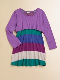With a skirt in a rainbow of stripes, this darling dress is an entire outfit in one easy piece.CrewneckLong sleevesDress underlay50% cotton/50% modalMachine washImported With a skirt in a rainbow of stripes, this darling dress is an entire outfit in one easy piece.CrewneckLong sleevesDress underlay50% cotton/50% modalMachine washImported
