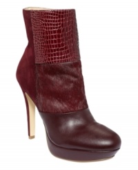 So many textures, you're bound to fall in love. The upper of the Moran platform ankle booties by INC International Concepts features leather, suede, crocodile and pony hair. So many textures, you're bound to fall in love. The upper of the Moran platform ankle booties by INC International Concepts features leather, suede, crocodile and pony hair.