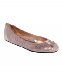 A play on textures. Alternating suede and metallic fabrics make the Patience flats by Bebe a pair of true stunners. A play on textures. Alternating suede and metallic fabrics make the Patience flats by Bebe a pair of true stunners.
