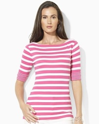 A chic boat neckline infuses the classic cotton jersey Benny tee with breezy, relaxed style. A chic boat neckline infuses the classic cotton jersey Benny tee with breezy, relaxed style.