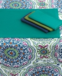 A dining ideal, Elrene's Summer Basketweave placemat stands up to any mess in stain-resistant, water-repellent polyester. With a fine texture and bold colors to compose a stylish table, indoors and out. A dining ideal, Elrene's Summer Basketweave placemat stands up to any mess in stain-resistant, water-repellent polyester. With a fine texture and bold colors to compose a stylish table, indoors and out.