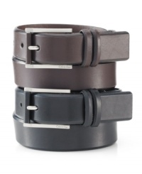 Roll up in style with this 32mm leather belt with roller buckle from Calvin Klein. Roll up in style with this 32mm leather belt with roller buckle from Calvin Klein.
