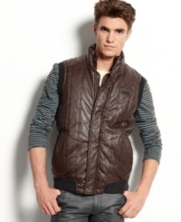 Go mod with the look of this Benson vest from Guess, with extra pockets on the front to add some storage space to your style. Go mod with the look of this Benson vest from Guess, with extra pockets on the front to add some storage space to your style.