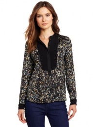 Rebecca Taylor Women's Sequin Silk Henley Blouse, Multi, 6 Rebecca Taylor Women's Sequin Silk Henley Blouse, Multi, 6