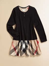 A soft jersey tee on top and a full skirt of woven checks below adds up to a comfy, classic Burberry look.Ribbed scoop necklineSnap placketLong sleevesDropped waistFull woven skirtCottonMachine washImported Please note: Number of snaps may vary depending on size ordered. A soft jersey tee on top and a full skirt of woven checks below adds up to a comfy, classic Burberry look.Ribbed scoop necklineSnap placketLong sleevesDropped waistFull woven skirtCottonMachine washImported Please note: Number of snaps may vary depending on size ordered.