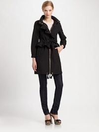A chic canvas jacket featuring perfectly charming ruffles, convenient slash pockets and a drawstring waist for a flattering-yet-relaxed fit.Stand collarLong sleevesFront zipperRuffle detail at waistSlash pocketsDrawstring hemAbout 33 from shoulder to hem96% polyamide/4% nylonImported Model shown is 5'10 (177cm) wearing US size 4. A chic canvas jacket featuring perfectly charming ruffles, convenient slash pockets and a drawstring waist for a flattering-yet-relaxed fit.Stand collarLong sleevesFront zipperRuffle detail at waistSlash pocketsDrawstring hemAbout 33 from shoulder to hem96% polyamide/4% nylonImported Model shown is 5'10 (177cm) wearing US size 4.