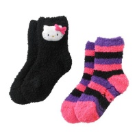 Girls Hello Kitty Fuzzy 2 Pack Slipper Socks, Black, Size 5-6.5