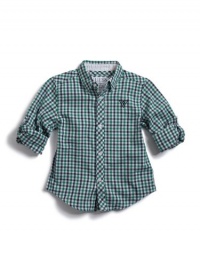 GUESS Kids Boys Little Boy Gingham Shirt With Roll-Up Sl, GREEN (4) GUESS Kids Boys Little Boy Gingham Shirt With Roll-Up Sl, GREEN (4)