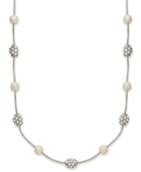 White-hot fashion. Charter Club stuns with this shimmering necklace that features plastic pearls and glass crystal-accented fireballs. Crafted in imitation rhodium tone mixed metal. Approximate length: 17 inches + 2-inch extender.