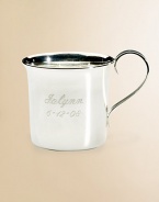 Gleaming sterling silver cup is practical today and a keepsake forever, destined to be passed down through generations. 7.1 oz capacity 2¾H X 2¾ diameter Made in SpainFOR PERSONALIZATIONSelect a quantity, then scroll down and click on PERSONALIZE & ADD TO BAG to choose and preview your monogramming options. Please allow 2 weeks for delivery.