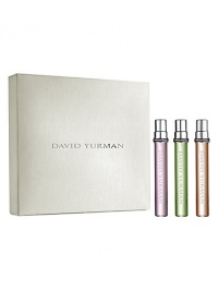 Renowned designer, David Yurman, introduces his newest fragrance creations, The David Yurman Essence Collection. A trio of evocative fragrances whose weightless radiance is reminiscent of the eloquent glow emanating from treasured jewels. Each essence can be worn alone or paired, mixed to create an expression that is as individual and effortless as the woman herself. Delicate Essence: Romantic and feminine. Inspired by the lustrous pink tourmaline gemstone. Fresh Essence: Crisp and playful. Renowned designer, David Yurman, introduces his newest fragrance creations, The David Yurman Essence Collection. A trio of evocative fragrances whose weightless radiance is reminiscent of the eloquent glow emanating from treasured jewels. Each essence can be worn alone or paired, mixed to create an expression that is as individual and effortless as the woman herself. Delicate Essence: Romantic and feminine. Inspired by the lustrous pink tourmaline gemstone. Fresh Essence: Crisp and playful.