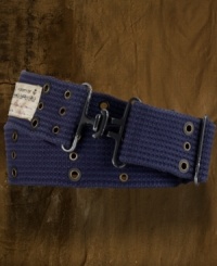 A once preppy essential gets a rugged update in this nautical-inspired belt, finished with metal grommets and timeworn metal hardware for an edgy twist. A once preppy essential gets a rugged update in this nautical-inspired belt, finished with metal grommets and timeworn metal hardware for an edgy twist.