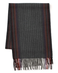Brace yourself when the cold weather comes with this warm, cozy scarf in soft cashmere, patterned in handsome herringbone with a colorful stripe border for classic appeal. Brace yourself when the cold weather comes with this warm, cozy scarf in soft cashmere, patterned in handsome herringbone with a colorful stripe border for classic appeal.