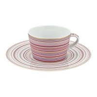 Inspired by Milleraies, Raynaud's spearhead tableware set, Attraction boasts a freer, more modern design with alternating narrow and wide stripes. It will embellish any table with its shades of pink and red, enhanced with mauve and orange and underscored subtle shades of green and brown. Inspired by Milleraies, Raynaud's spearhead tableware set, Attraction boasts a freer, more modern design with alternating narrow and wide stripes. It will embellish any table with its shades of pink and red, enhanced with mauve and orange and underscored subtle shades of green and brown.