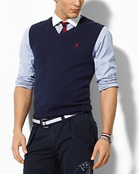 Classic-fitting, lightweight sweater vest, knit from soft Pima cotton yarns in a classic jersey stitch. Classic-fitting, lightweight sweater vest, knit from soft Pima cotton yarns in a classic jersey stitch.