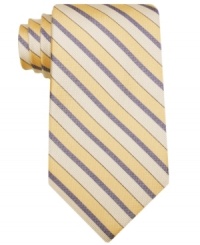 A clean classic stripe gives this Perry Ellis tie instant presence in your wardrobe. A clean classic stripe gives this Perry Ellis tie instant presence in your wardrobe.