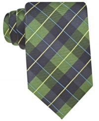 Plaid on this Geoffrey Beene silk tie adds a pick-me-up to any workday look. Plaid on this Geoffrey Beene silk tie adds a pick-me-up to any workday look.