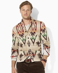 A cozy double-knit cardigan pays tribute to the authentic style and fine craftsmanship of Southwestern artisans with a mix of Beacon prints and serape stripes. A cozy double-knit cardigan pays tribute to the authentic style and fine craftsmanship of Southwestern artisans with a mix of Beacon prints and serape stripes.