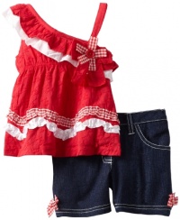 Nannette Baby-girls Infant 2 Piece Woven Top and Short Set, Red, 12 Months