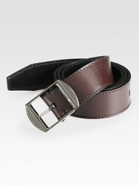 A wardrobe essential that reverses from brown to black for endless versatility.LeatherAbout 1¼ wideMade in Italy A wardrobe essential that reverses from brown to black for endless versatility.LeatherAbout 1¼ wideMade in Italy
