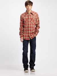 Heritage-inspired denim with modern characteristics, rendered in a deep rinse, classic straight-leg fit.Five-pocket styleButton flyInseam, about 32CottonMachine washImported Heritage-inspired denim with modern characteristics, rendered in a deep rinse, classic straight-leg fit.Five-pocket styleButton flyInseam, about 32CottonMachine washImported