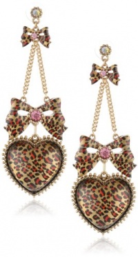 Betsey Johnson Leopard Heart and Bow Chandelier Earrings Betsey Johnson Leopard Heart and Bow Chandelier Earrings