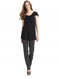 THE LOOKPleated necklineCap sleevesPullover styleSide slits at hemTHE FITAbout 28 from shoulder to hemTHE MATERIALCottonCARE & ORIGINDry cleanMade in Italy THE LOOKPleated necklineCap sleevesPullover styleSide slits at hemTHE FITAbout 28 from shoulder to hemTHE MATERIALCottonCARE & ORIGINDry cleanMade in Italy