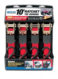 Highland 9210500 Red 10' x 1 Ratchet Tie Down - Set of 4 Highland 9210500 Red 10' x 1 Ratchet Tie Down - Set of 4