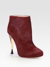 An elegant study in contrasts, this stunning shape is rendered in lush dyed calf hair and gorgeous brass.Leather and brass heel, 5 (125mm)Covered platform, ½ (15mm)Compares to a 4½ heel (115mm)Calf hair upperPull-on styleLeather lining and solePadded insoleImported An elegant study in contrasts, this stunning shape is rendered in lush dyed calf hair and gorgeous brass.Leather and brass heel, 5 (125mm)Covered platform, ½ (15mm)Compares to a 4½ heel (115mm)Calf hair upperPull-on styleLeather lining and solePadded insoleImported
