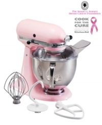 Bake for something better. This classic KitchenAid Artisan Stand Mixer, in the same shade of pink as the Breast Cancer Awareness ribbon, makes a statement of compassion while delivering the performance you've come to expect. Easier to use than other stand mixers because of a uniquely styled tilting head and an ergonomically designed handle on the mixing bowl. One-year warranty. Model KSM150PS. Qualifies for Rebate Bake for something better. This classic KitchenAid Artisan Stand Mixer, in the same shade of pink as the Breast Cancer Awareness ribbon, makes a statement of compassion while delivering the performance you've come to expect. Easier to use than other stand mixers because of a uniquely styled tilting head and an ergonomically designed handle on the mixing bowl. One-year warranty. Model KSM150PS. Qualifies for Rebate