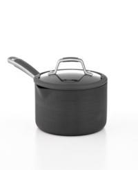 Easy cook, easy go! Perfect for prep, this hard-anodized aluminum vessel features etched interior fill lines that measure dry & wet ingredients to cut the guesswork out of cooking. Plus with convenient pour spouts and a tight-fitting tempered glass lid with silicone rim & built-in drain holes, this saucepan guarantees less mess & more ease. Lifetime warranty. Easy cook, easy go! Perfect for prep, this hard-anodized aluminum vessel features etched interior fill lines that measure dry & wet ingredients to cut the guesswork out of cooking. Plus with convenient pour spouts and a tight-fitting tempered glass lid with silicone rim & built-in drain holes, this saucepan guarantees less mess & more ease. Lifetime warranty.