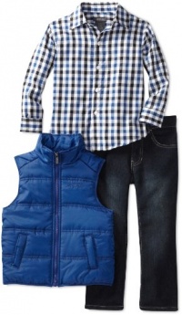 Kenneth Cole Boys 2-7 Puffy Vest with Plaid Shirt and Jean, Blue, 6 Kenneth Cole Boys 2-7 Puffy Vest with Plaid Shirt and Jean, Blue, 6